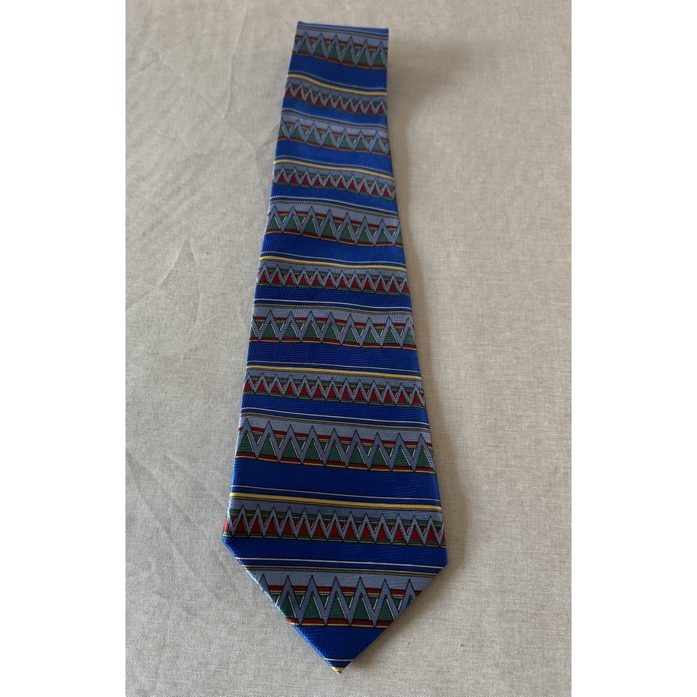 Aldo Baldini Geometric Aztec Pattern Tie Blue Multicolor 4" Wide Vintage Retro
